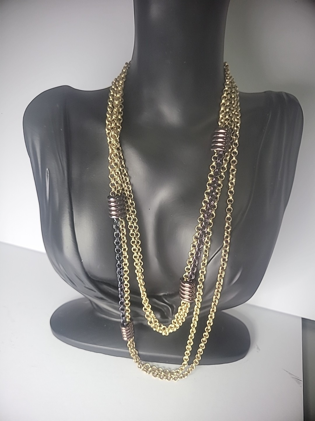 Vintage Baskin Brothers Gold Tone Chain Double Strand Neacklace Jewelry Costume