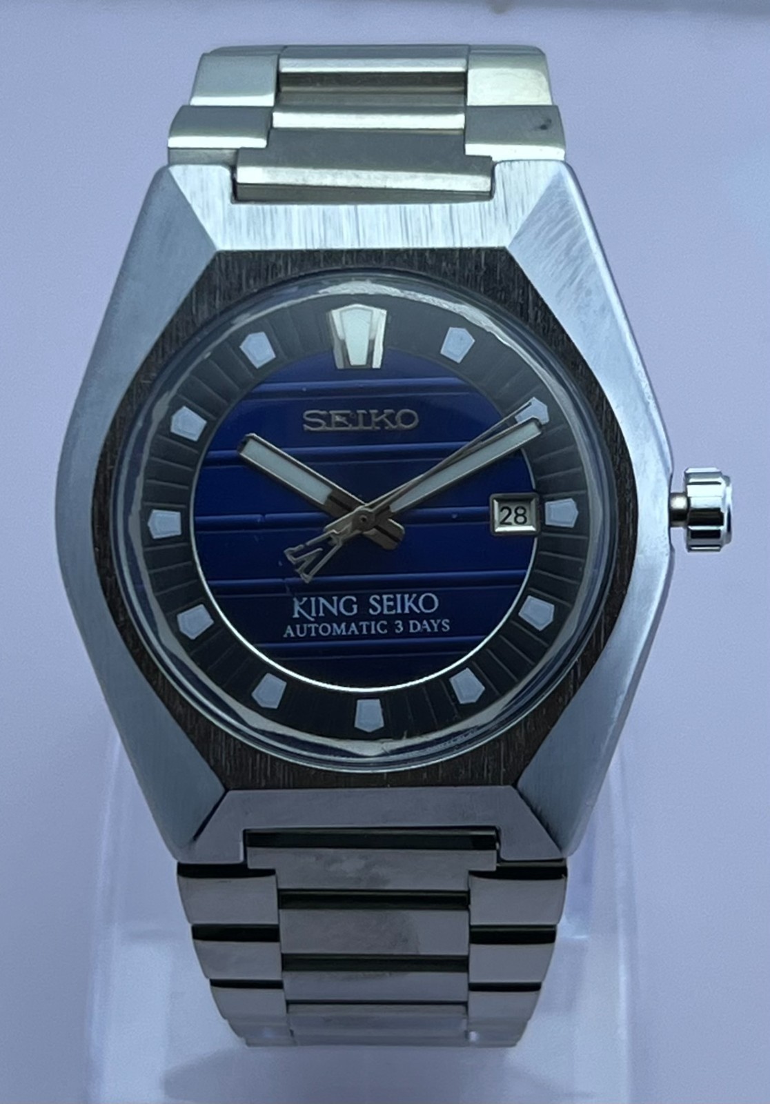 Refurbished King seiko Vanac Automatic Purple Dial Steel Bracelet Date Watch