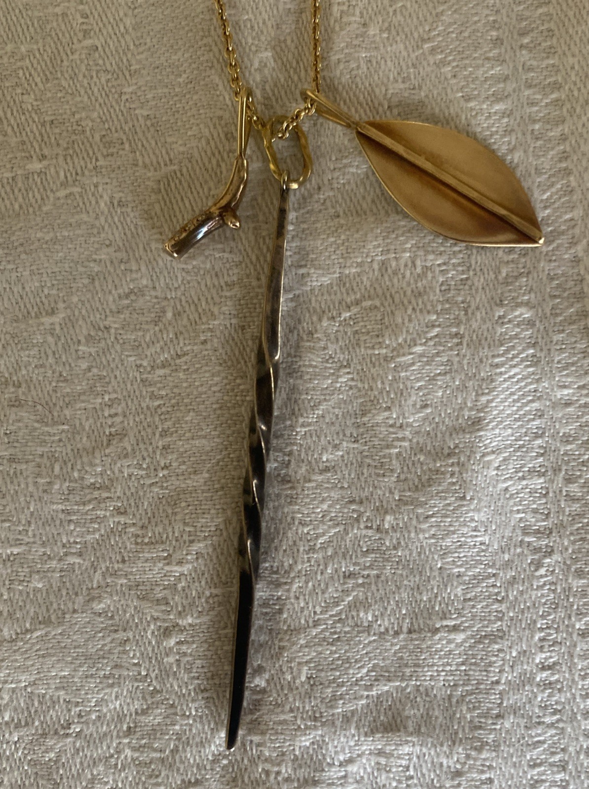 Sarah McGuire Studio Gold Long Necklace with Three Mixed Metal Pendants