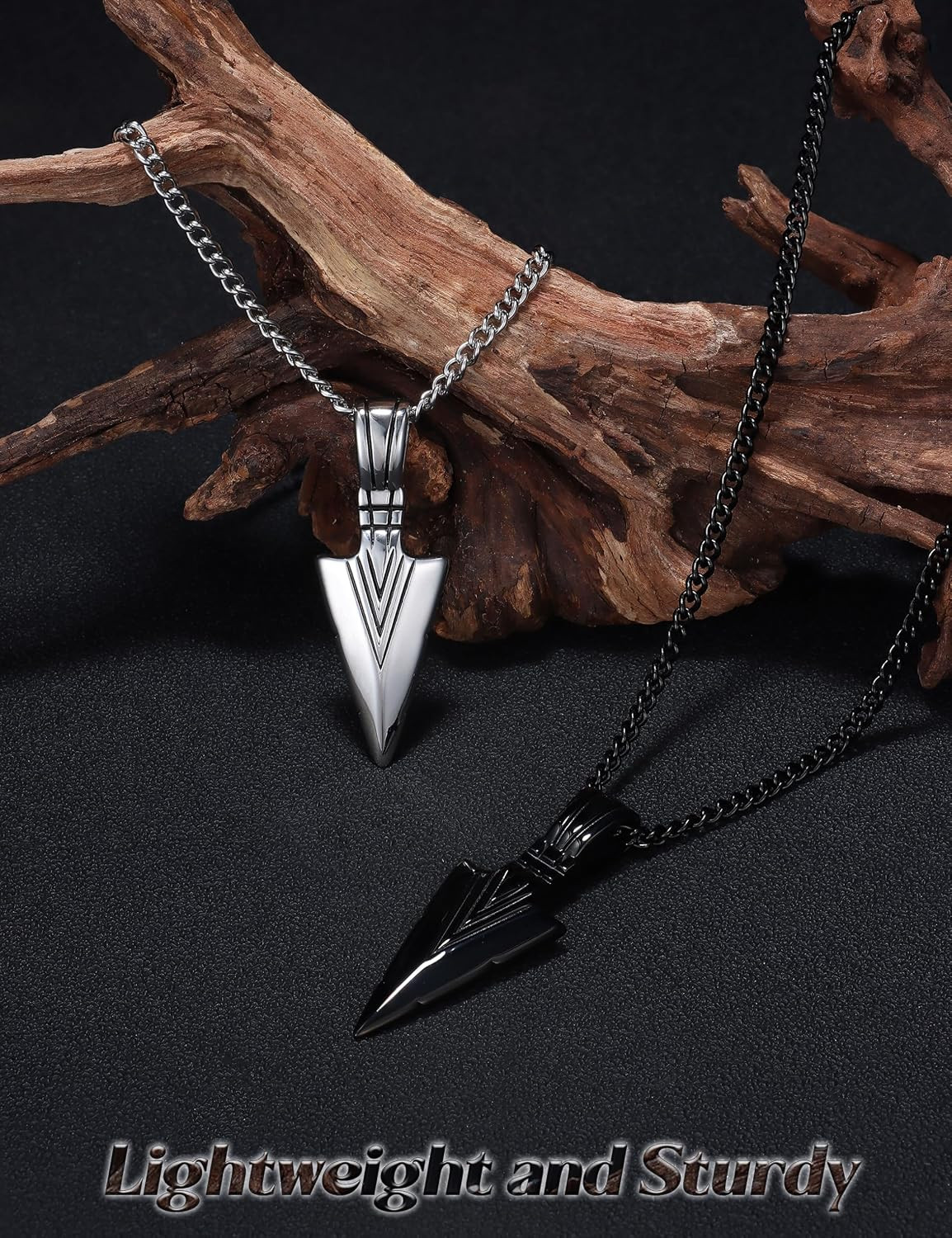 Stainless Steel Pendant Necklace for Mens Cool Spearpoint Arrowhead Pendant Chai