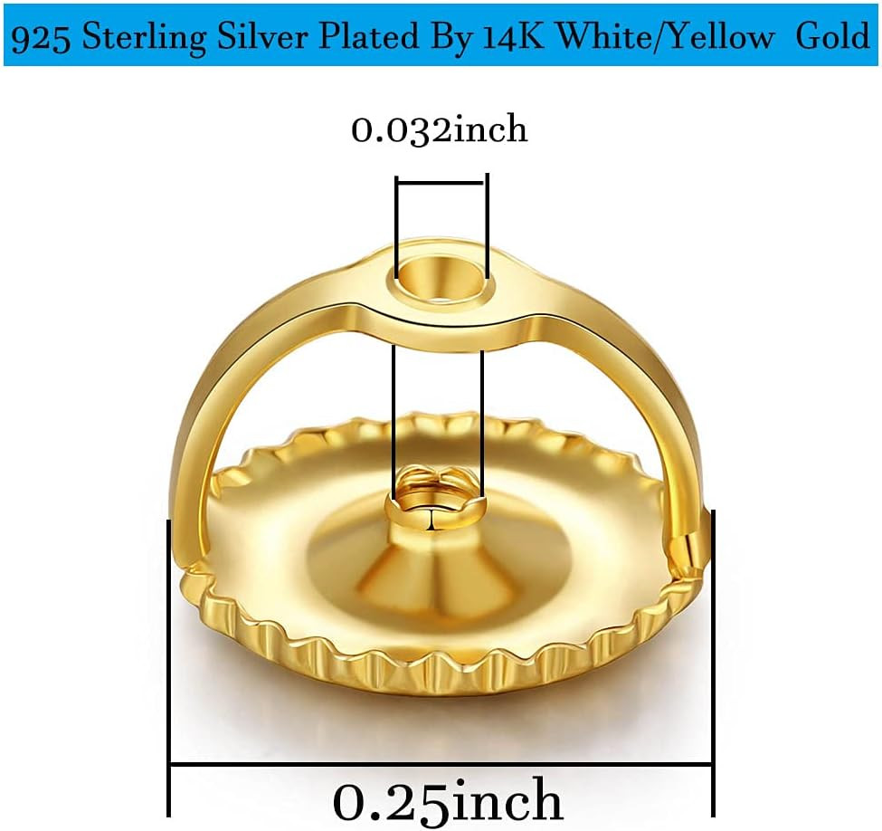 2 Pairs 14K Gold & 925 Sterling Silver Screw Earring Backs Replacements – Secure