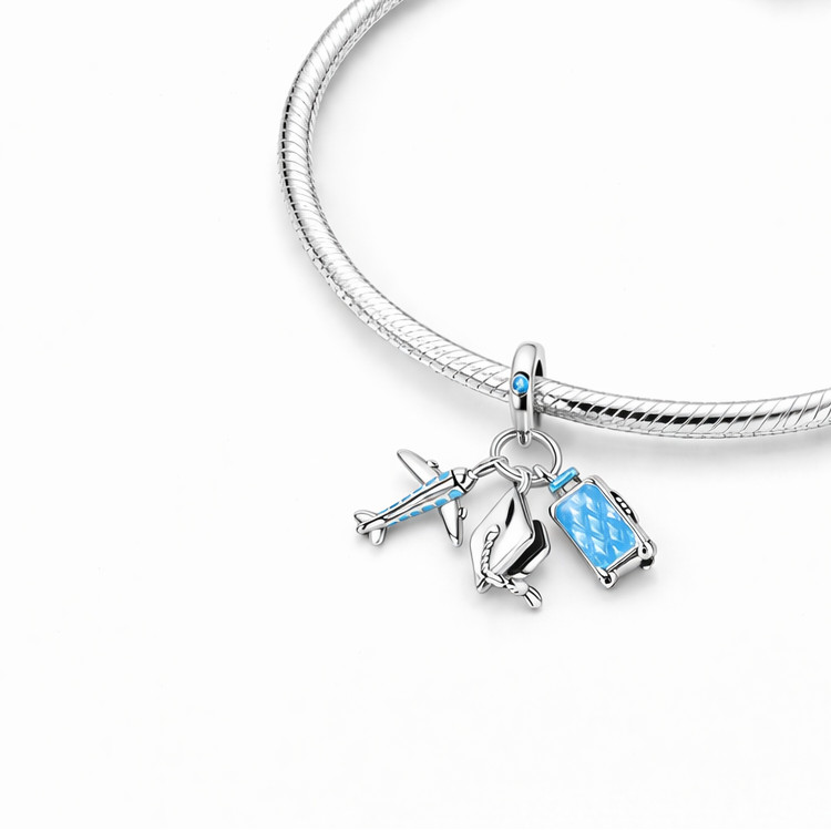 MariaFonte Charm Plane Hat Graduation Suitcase 925 Silver Compatible