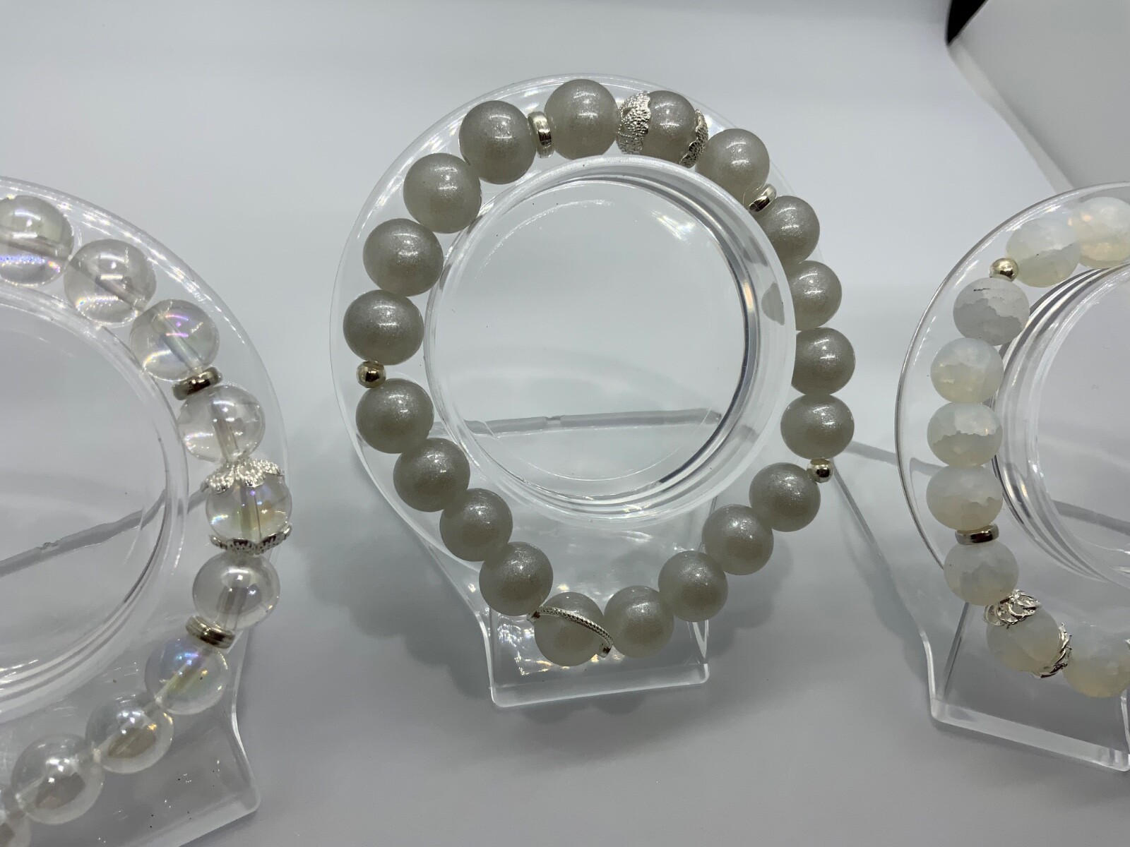 Lot of 3 Glass 9.5-10mm Bead Bracelet Jewelry Holiday 7.5in-9.5in
