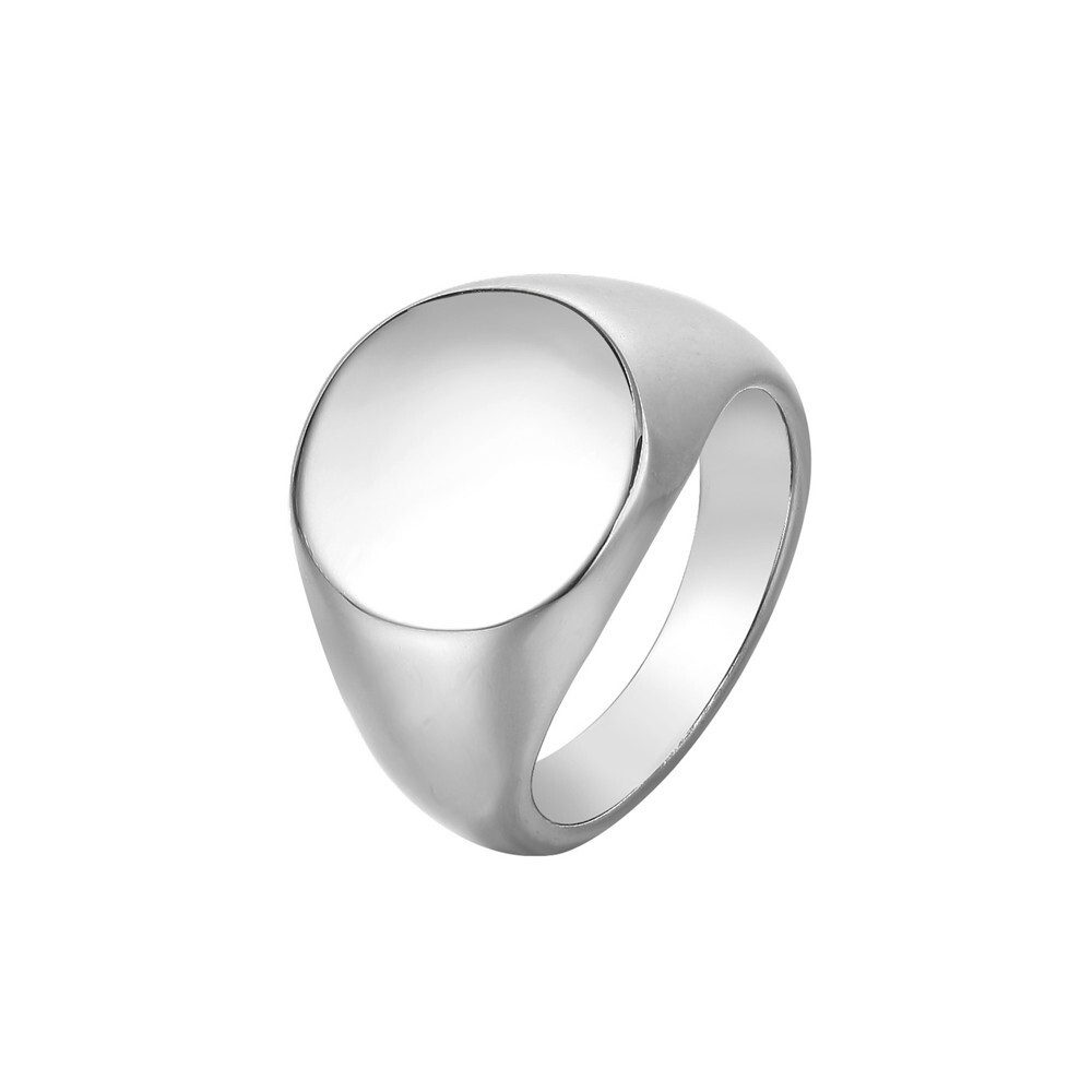 Men Women Gold Stainless Steel Round Signet Ring Band Wedding Jewelry Size 6-12