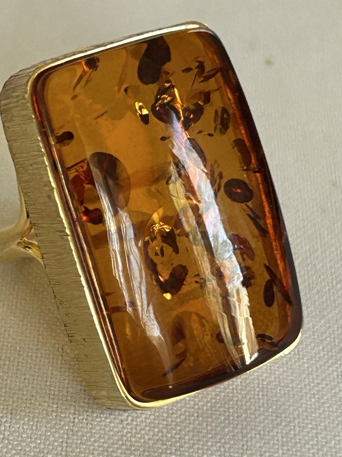 Baltic Amber 925 Sterling Silver Gold Plated Rectangular Adjustable Ring Sz 7-9