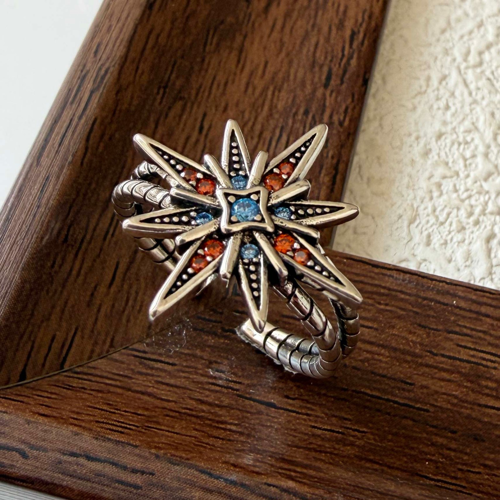 925 Sterling Silver Butterfly Bow Moon Star Zircon Adjustable Open Ring Women