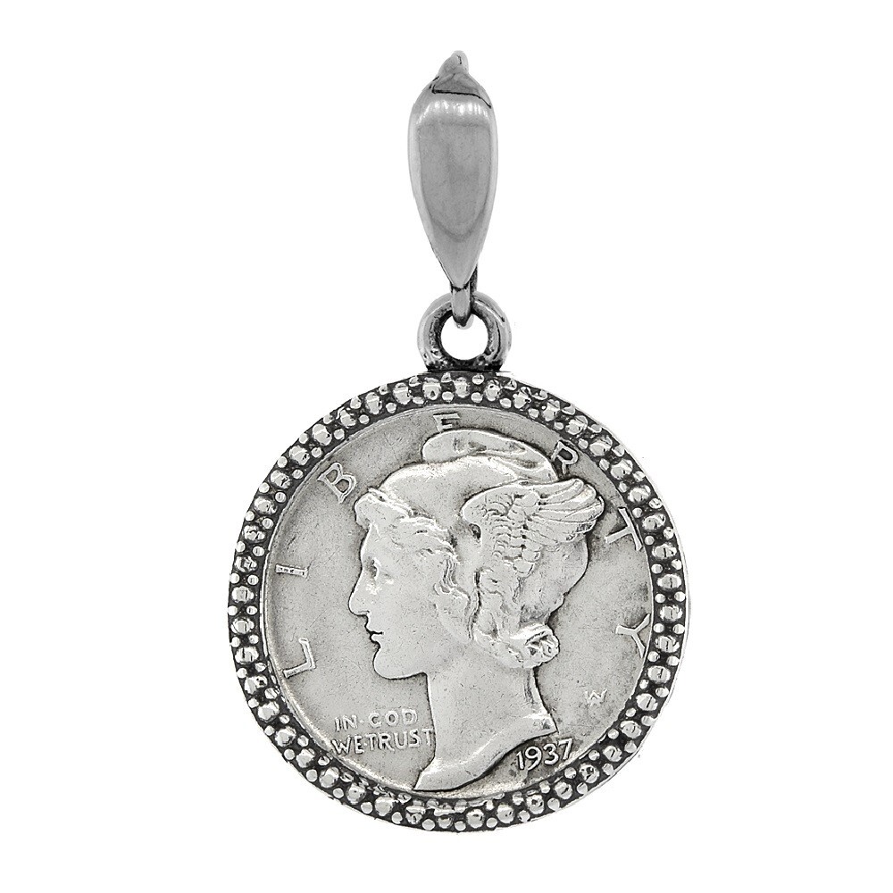 18 mm Sterling Silver Illusion Edge 10 Cent Coin Bezel Pendant, Box Chain