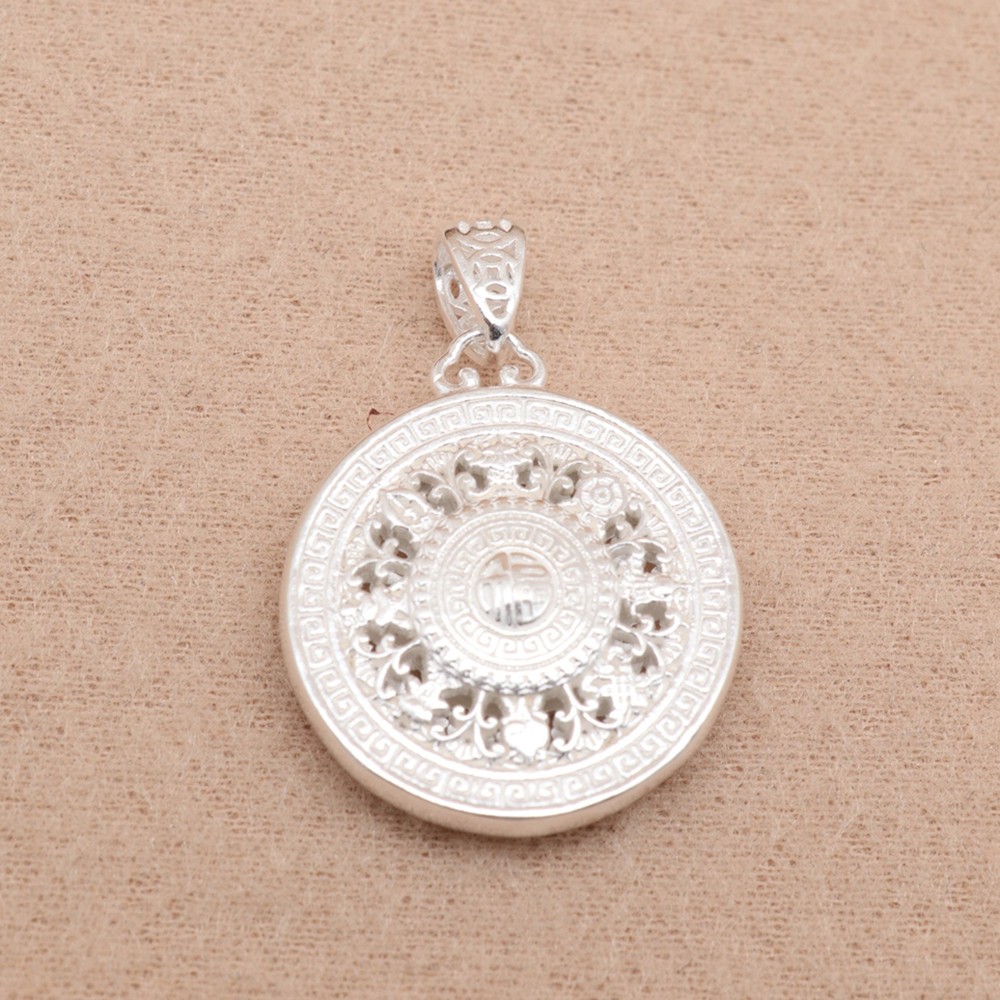 Pure S999 Fine Silver Men Women Lucky Hollow Circle Compass Pendant 4g 23*16mm