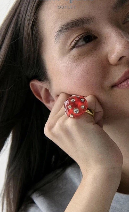 NWT Kate Spade New York Forest Pop Mushroom 12k Gold Plated CZ Crystal Ring Sz 7