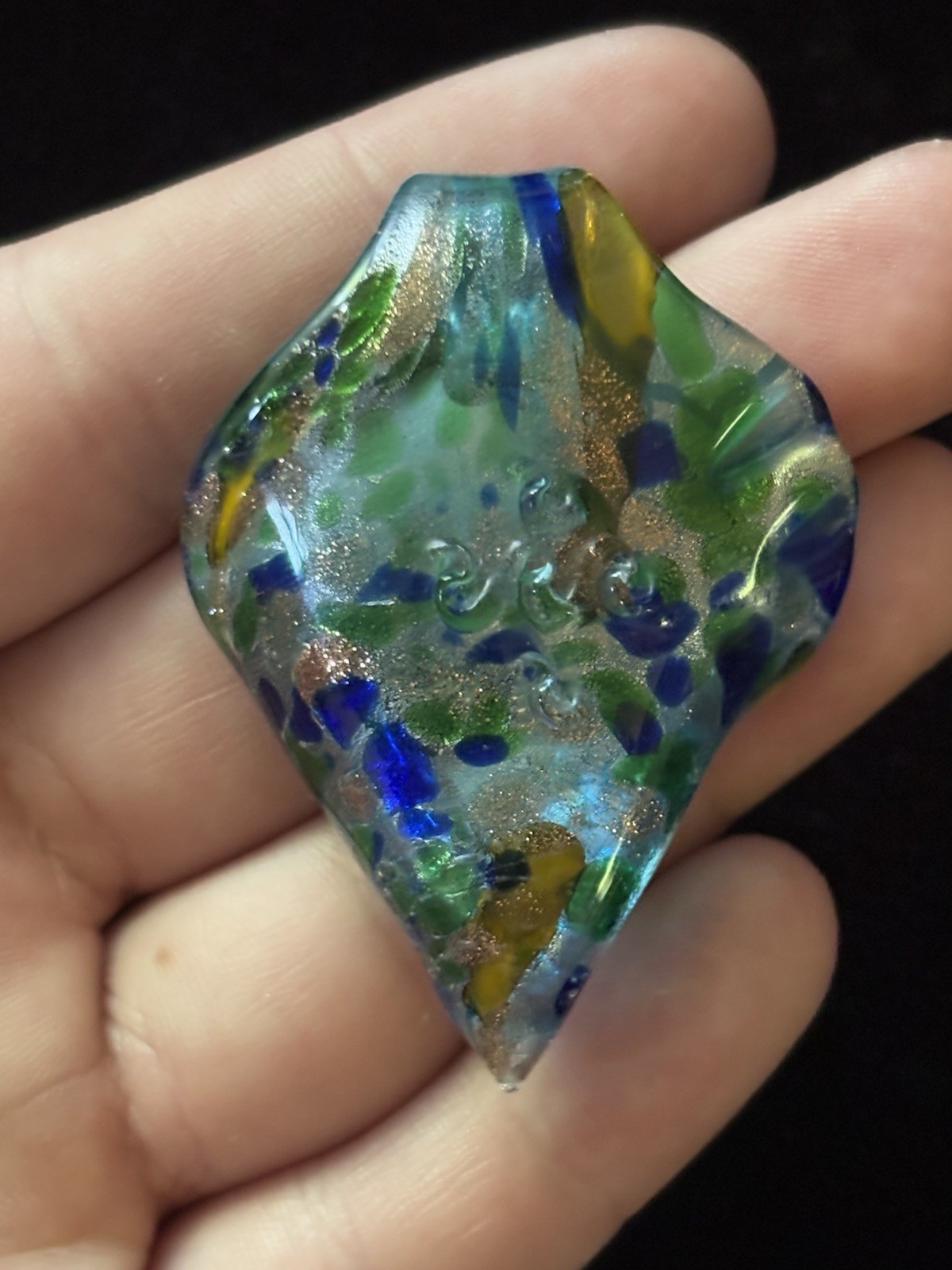 Vintage Artisan Glass Pendant Multi Color Speckled Glitter Textured Handmade