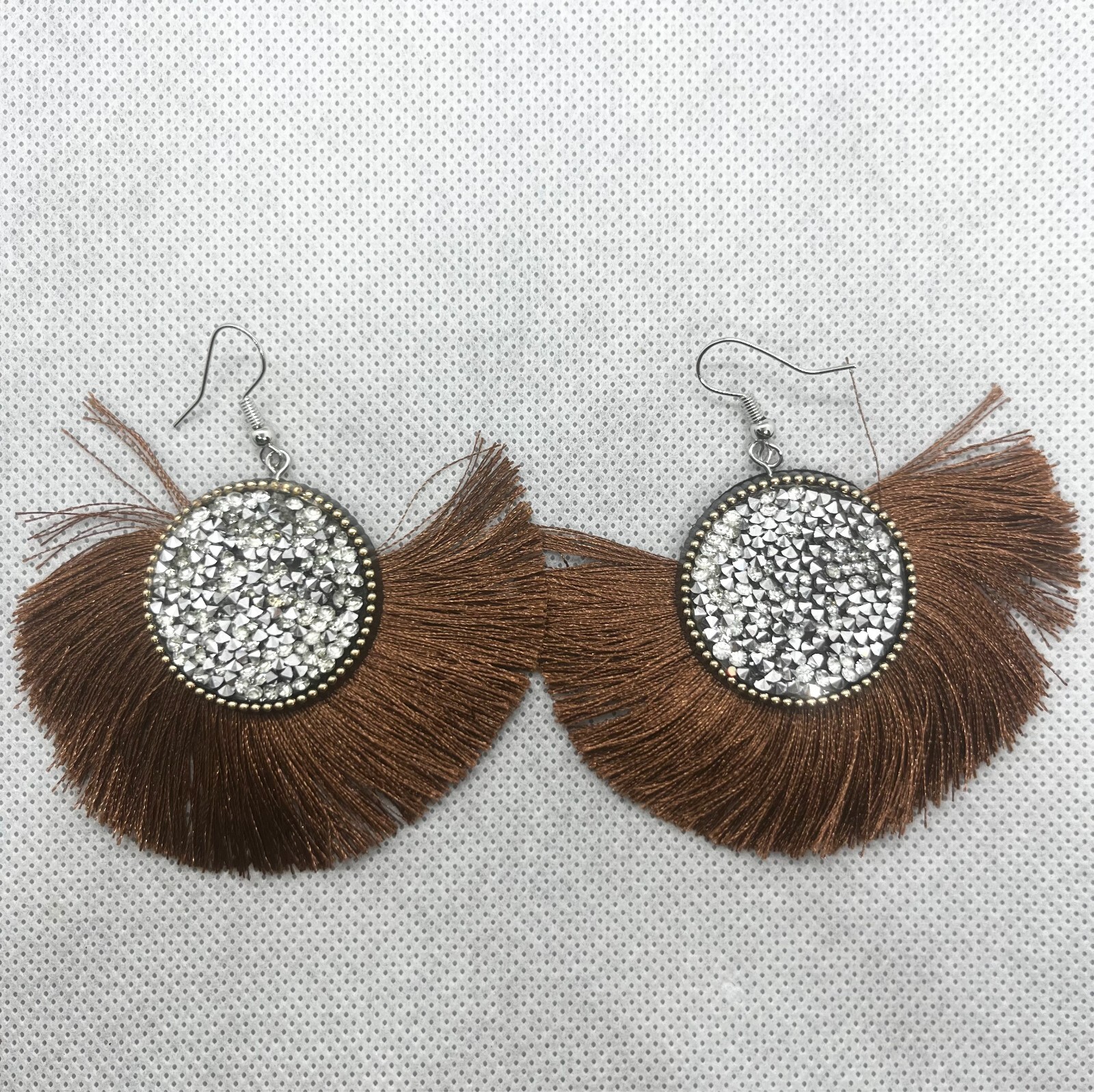 Boho Lightweight Tread Tassel Fan Shape Earrings Burgundy Olive Green Blue Brown