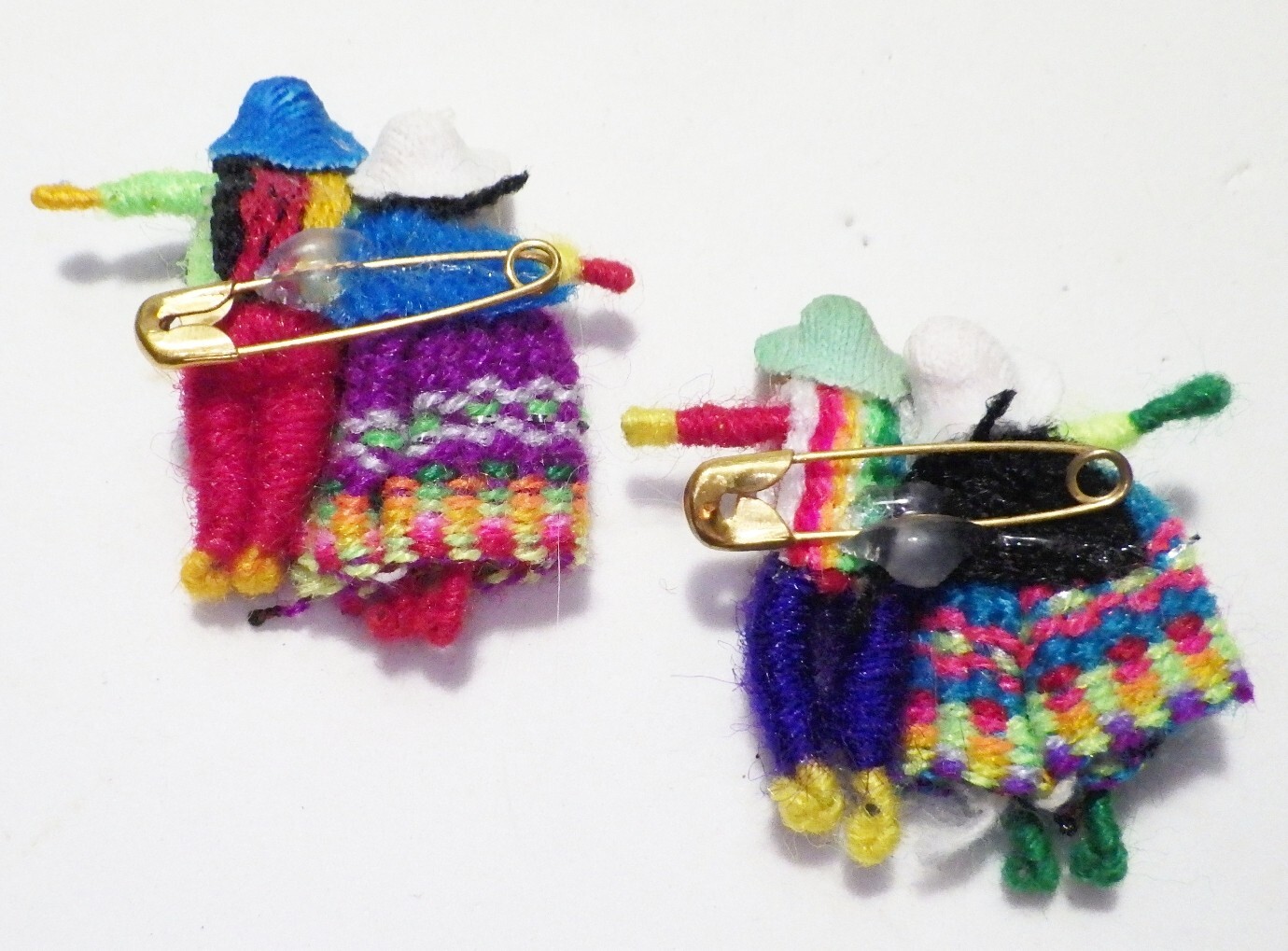 Set 2 (4 Dolls total) Colorful Miniature Guatemalan Trouble/Worry Doll Pins 1.5″