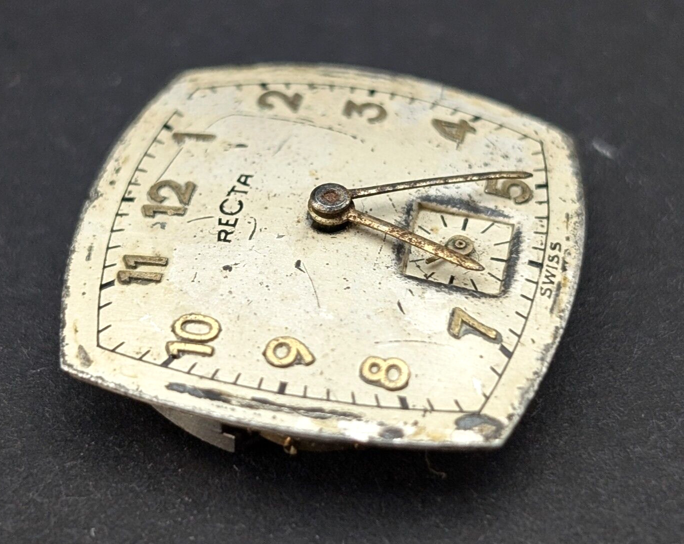 Vintage RECTA Watch Co Rounded Square Art Deco 20mm Movement for PARTS or REPAIR