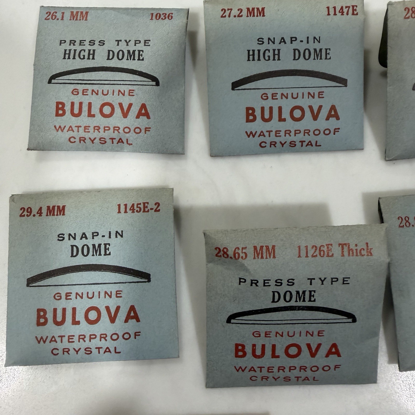 Lot Of 11 Genuine BULOVA Dome Type Watch Crystals 26.1-31.6mm NEW OLD STOCK!