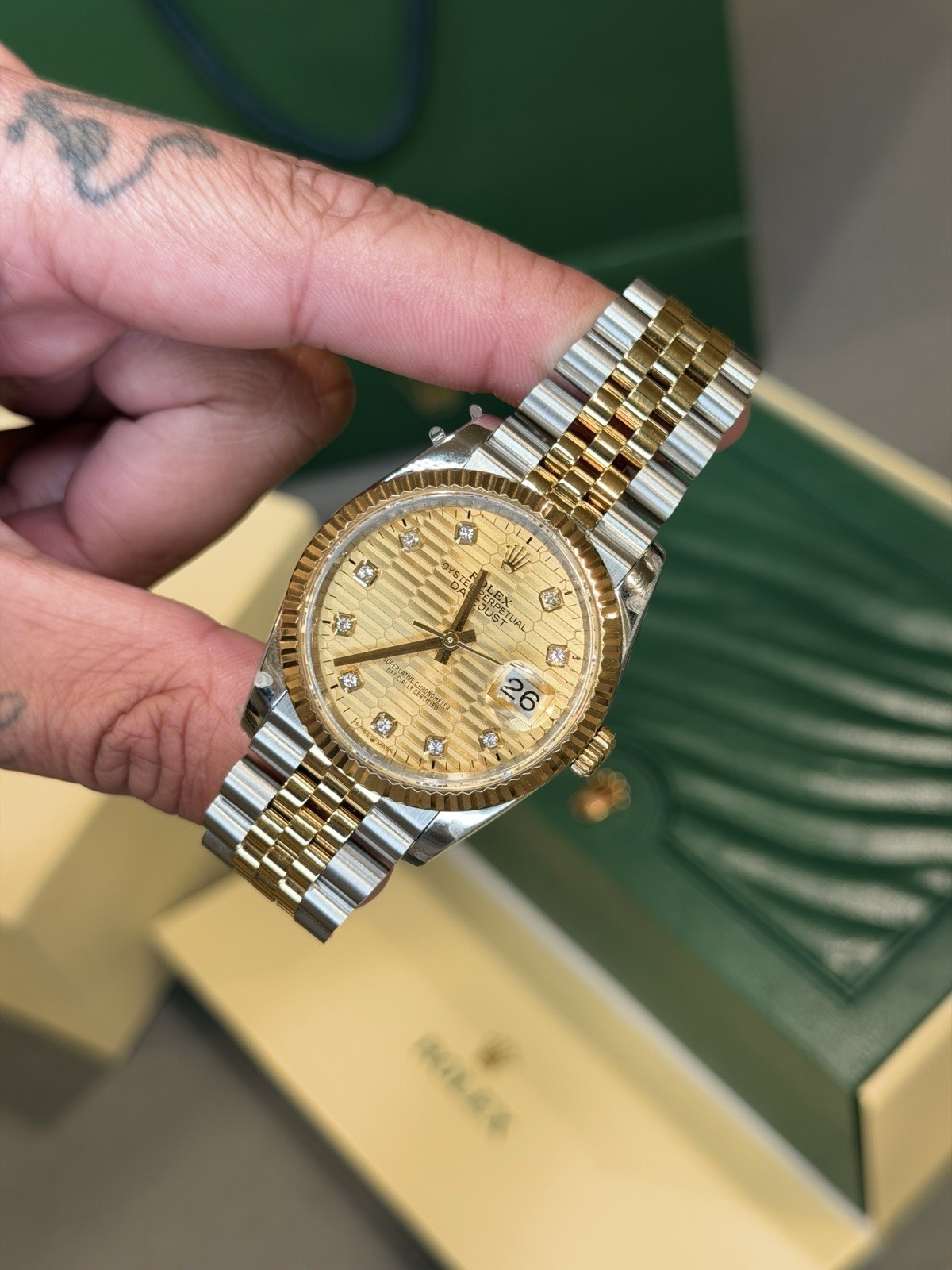 Rolex Datejust 36 Two-Tone Jubilee Bracelet Fluted Bezel Diamond Gold Dial