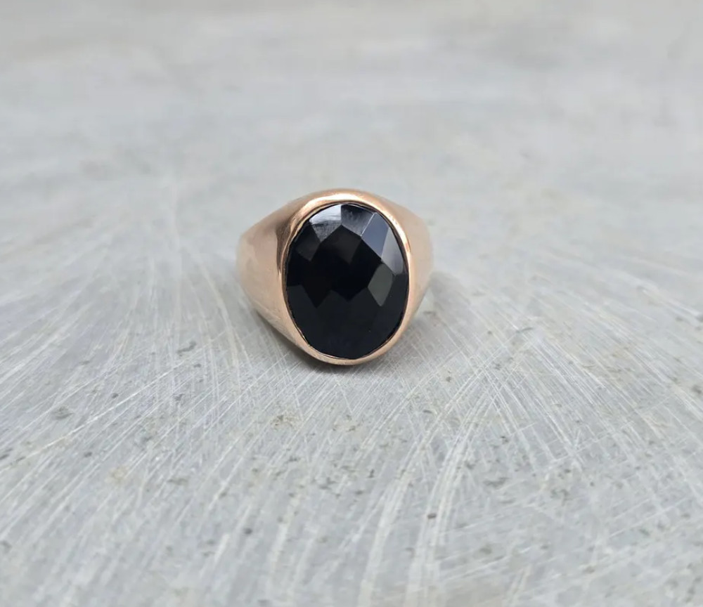 Genuine Black Onyx Men’s Signet Ring Vintage Copper Men’s Onyx Jewelry For Gift