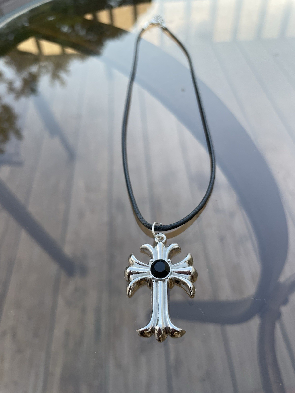Handmade Y2K Punk Silver Black Cross Gothic pendant PU leather necklace