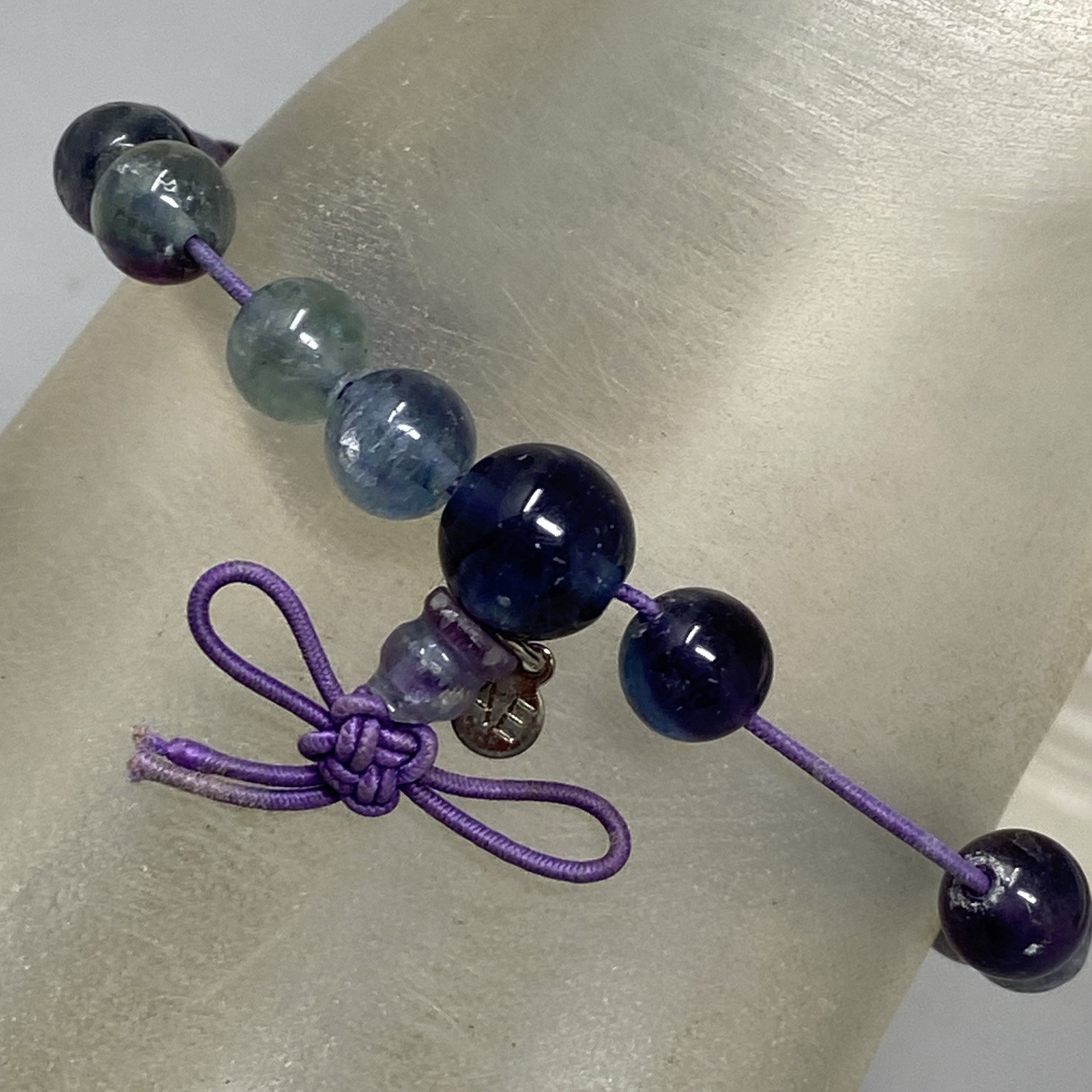 Designer AE Stone Beaded Bracelet Blue Purple Fluorite Stretch Energy 7″