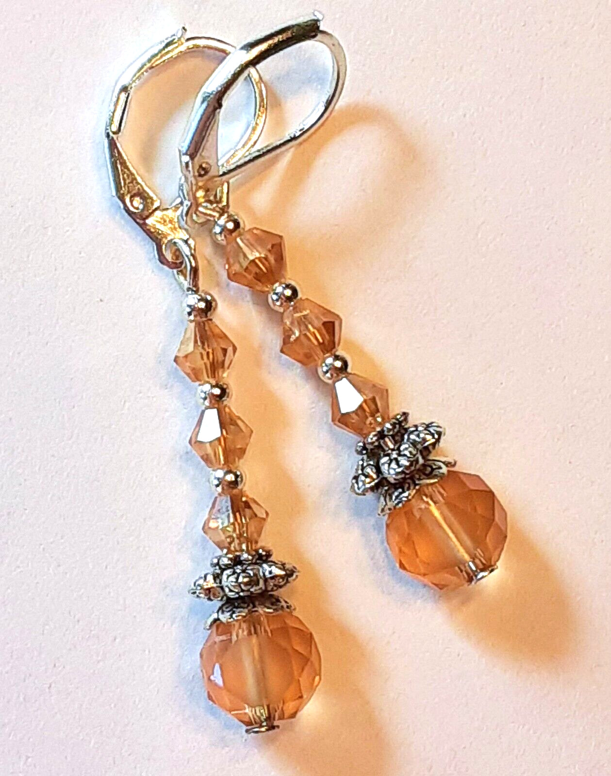 HONEY YELLOW & FROSTED crystal earring SP LEVERBACK handcrafted