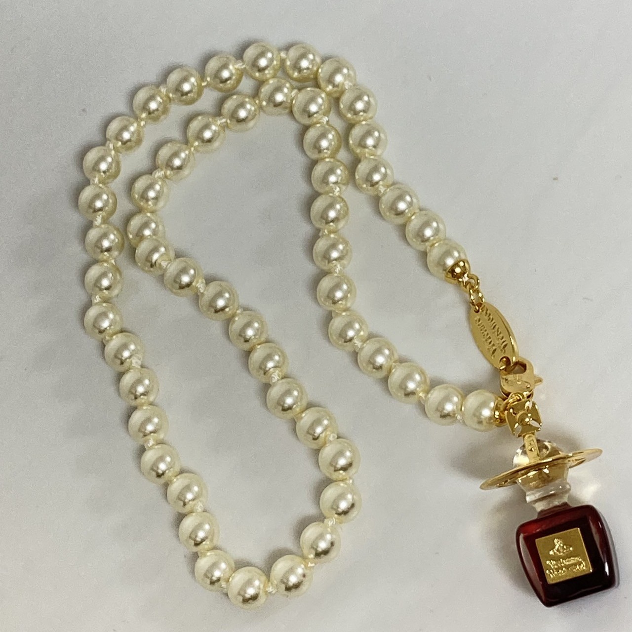 Vivienne Westwood Necklace Pearl Perfume Bottle Choker Gold Wine Red NO BOX