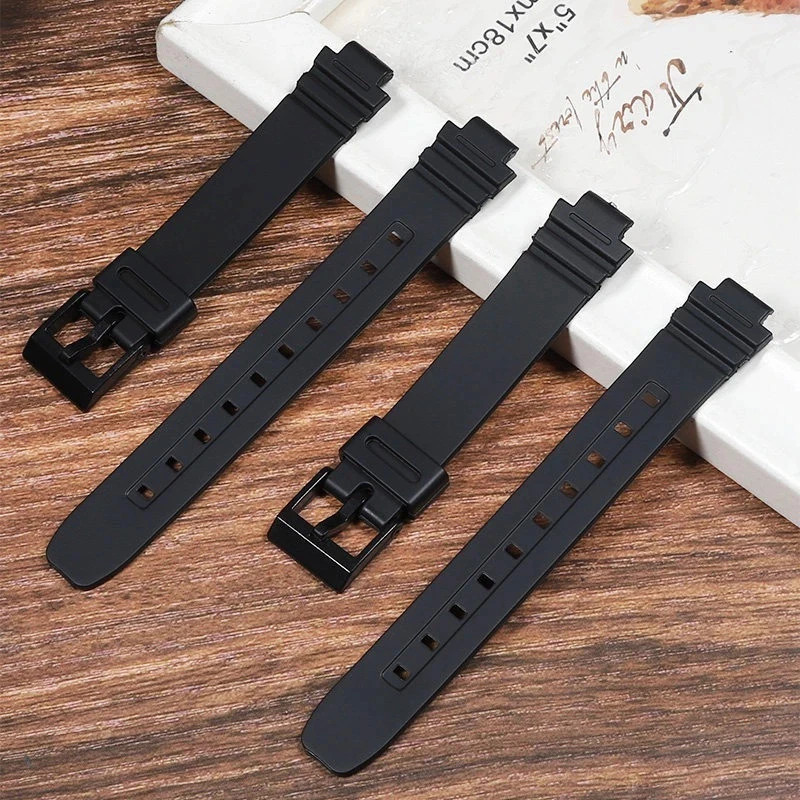 Rubber Resin Watch Strap for Ca.sio LA20WH-1B 14x10mm Black Convex Slim Band New
