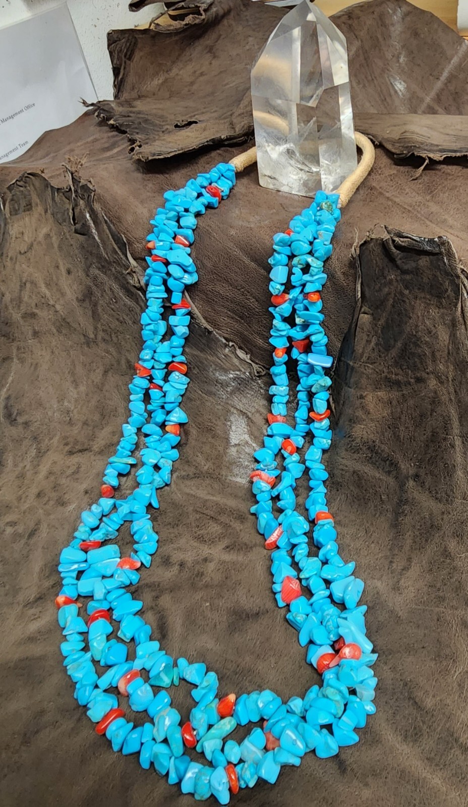 Necklace (N72) Navajo – Turquoise w/ Coral 3-Strand Nuggets