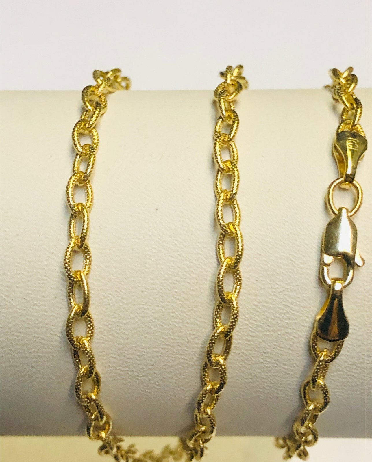 14k Yellow Gold 3.3mm 20″ Textured Rolo Oval Pendant Cable Chain 4.2 gram