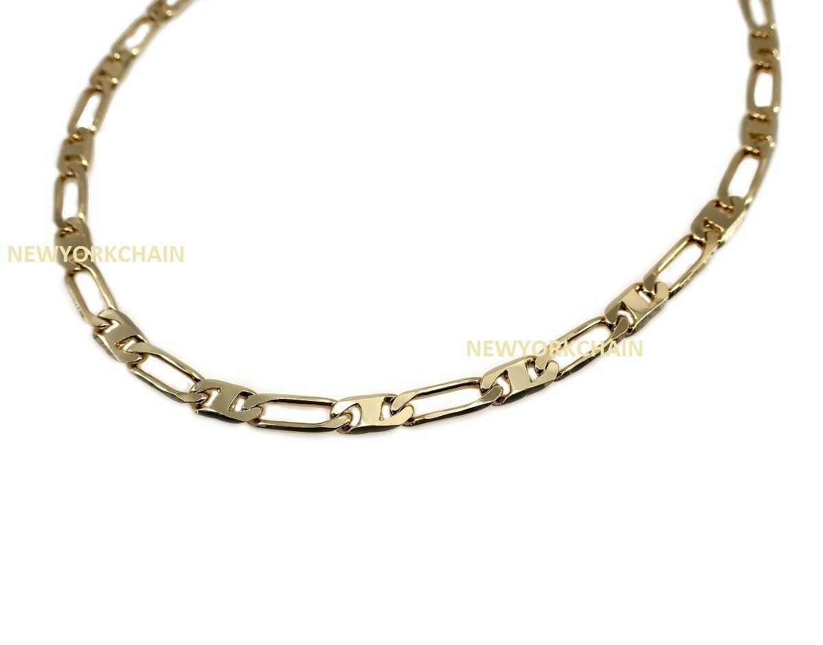 Italian Figaro Mariners Anchor Link Chain Necklace 7mm 8″ 24″ 18K Gold Plated