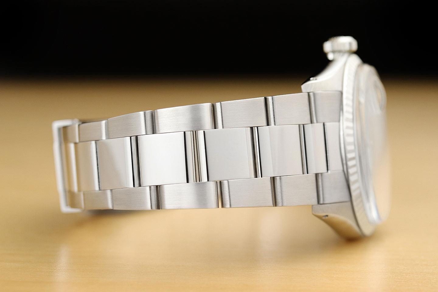 ROLEX MENS DATEJUST 18K WHITE GOLD STAINLESS STEEL AQUA BLUE OYSTER WATCH