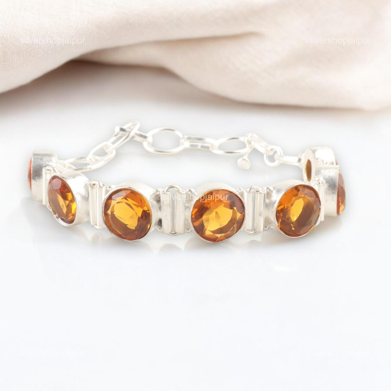 Citrine Gemstone 925 Sterling Silver Jewelry Handmade Bracelet 9″ Birthday Gift