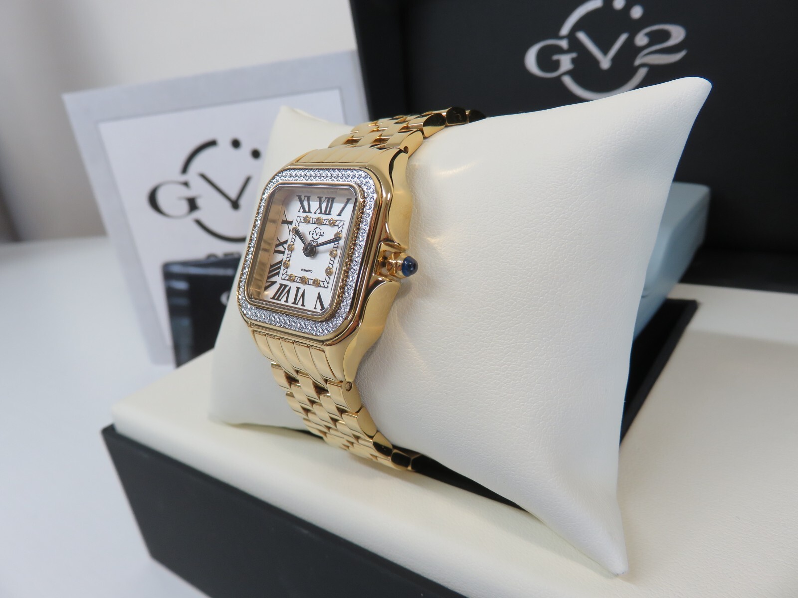 GV2 by Gevril Women’s 12112B Milan Swiss Quartz IPYG Steel Diamond Watch