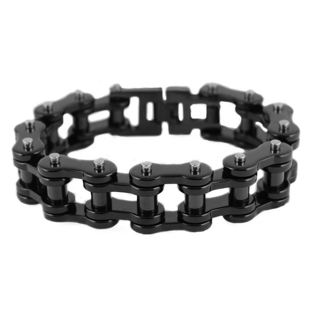 18mm Wide Men’s Black Stainless Steel Heavy Bike Chain Bracelet 69
