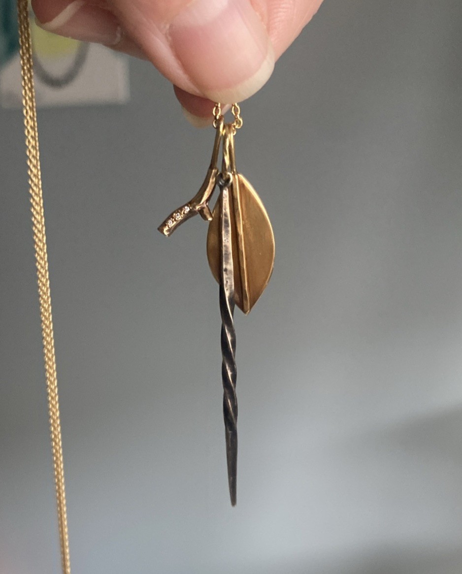 Sarah McGuire Studio Gold Long Necklace with Three Mixed Metal Pendants