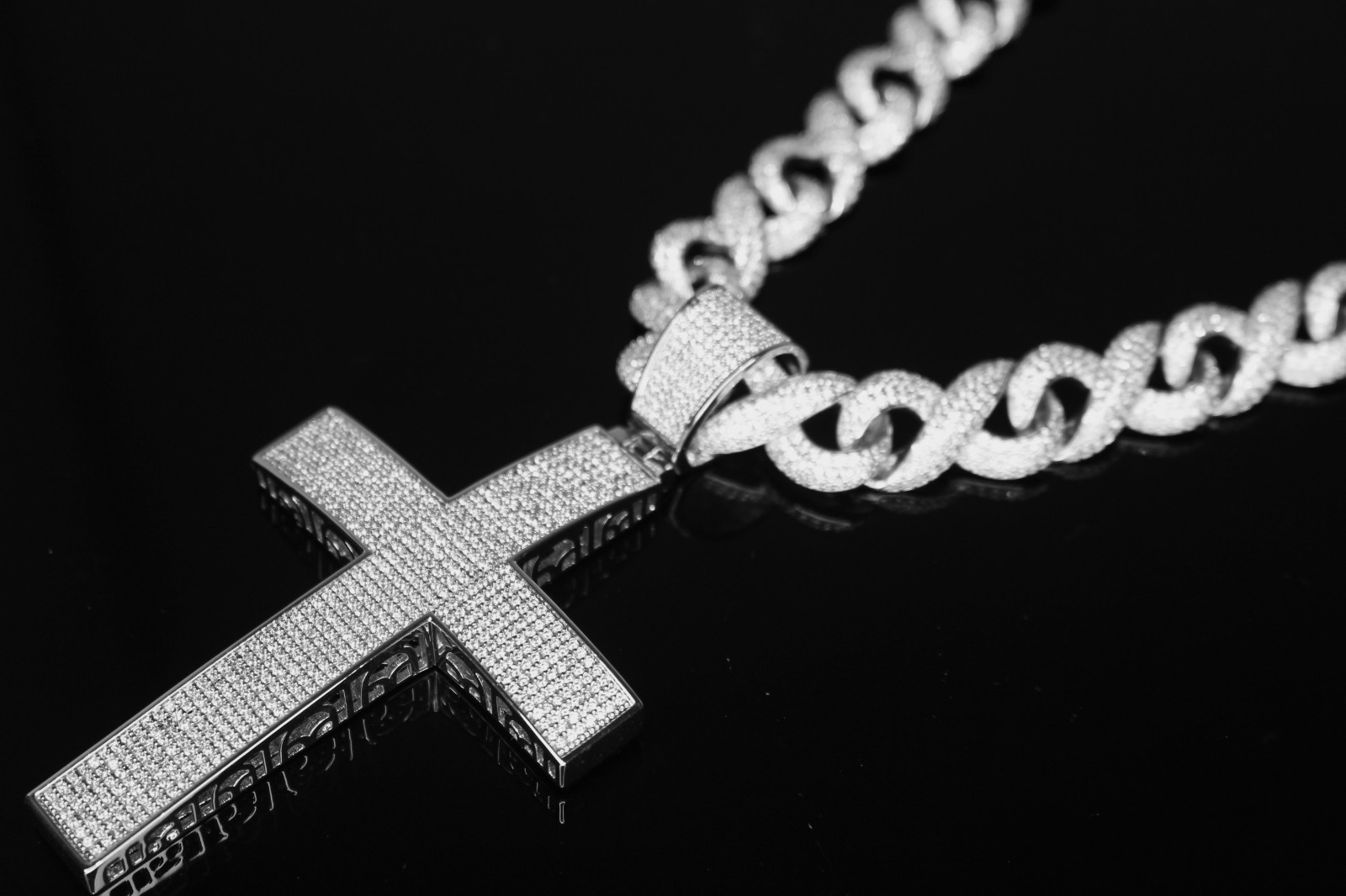 XL CROSS Pendant 14mm INFINITY 75.8ctw Lab Sim VVS1 Diamond Chain Necklace 200g+