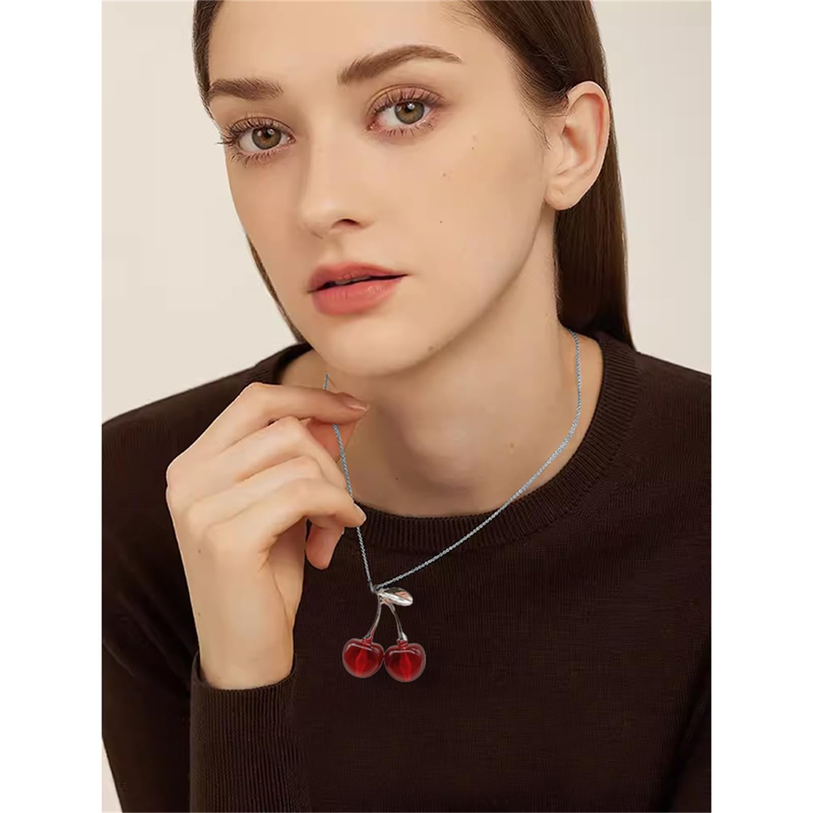 Cherry Necklace for Charm Cute 3D Sweet Red Cherry Pendant Necklace Punk Goth…