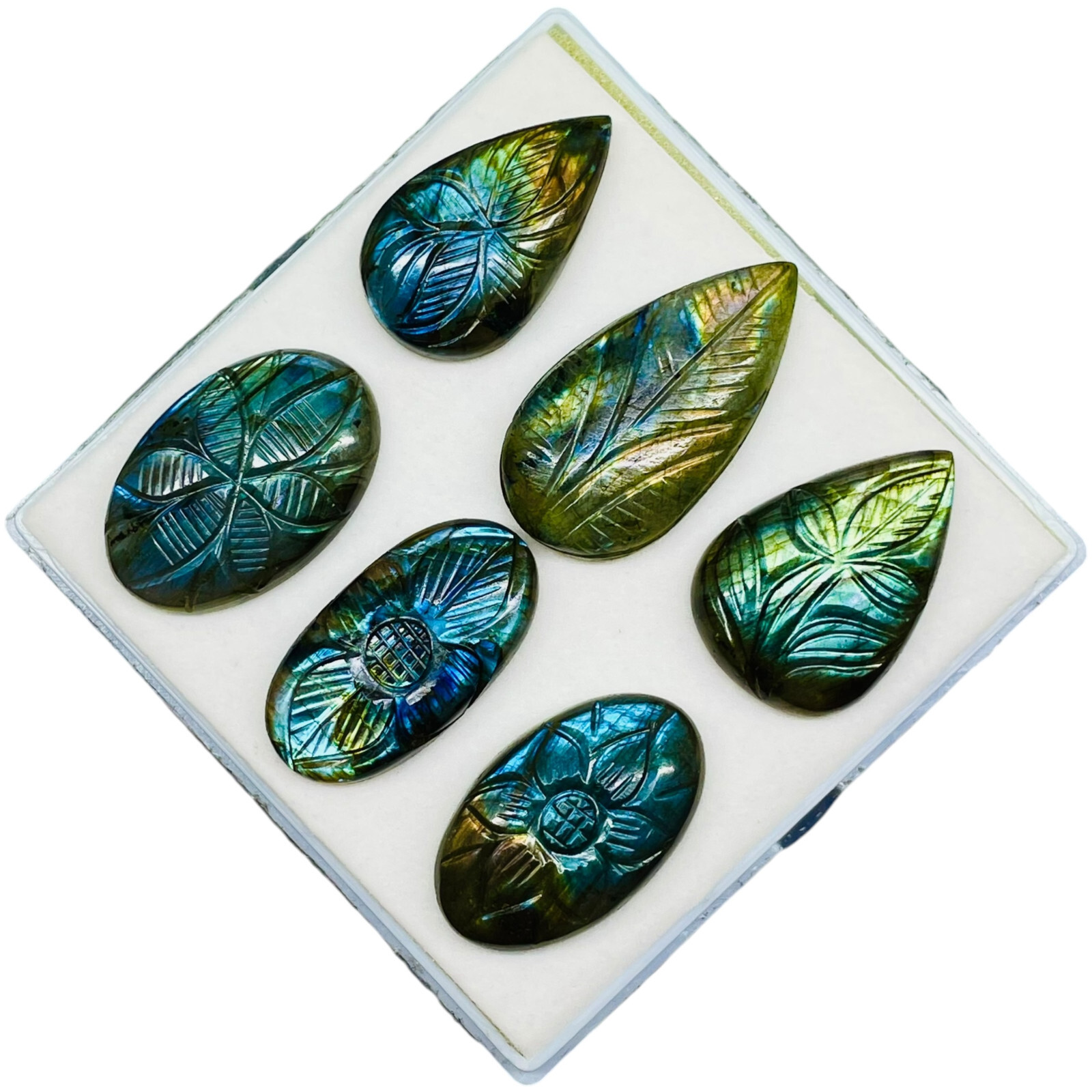 6 Pcs Natural Carved Labradorite 34.5-42mm Huge Pendant Size Loose Gemstones Lot