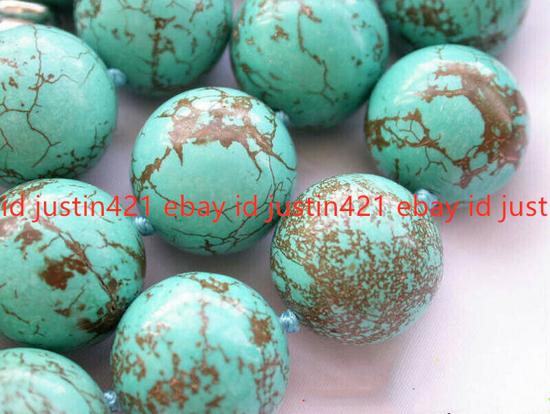 Genuine 12mm Natural Blue Turquoise Gemstone Round Beads Necklace 16-36″
