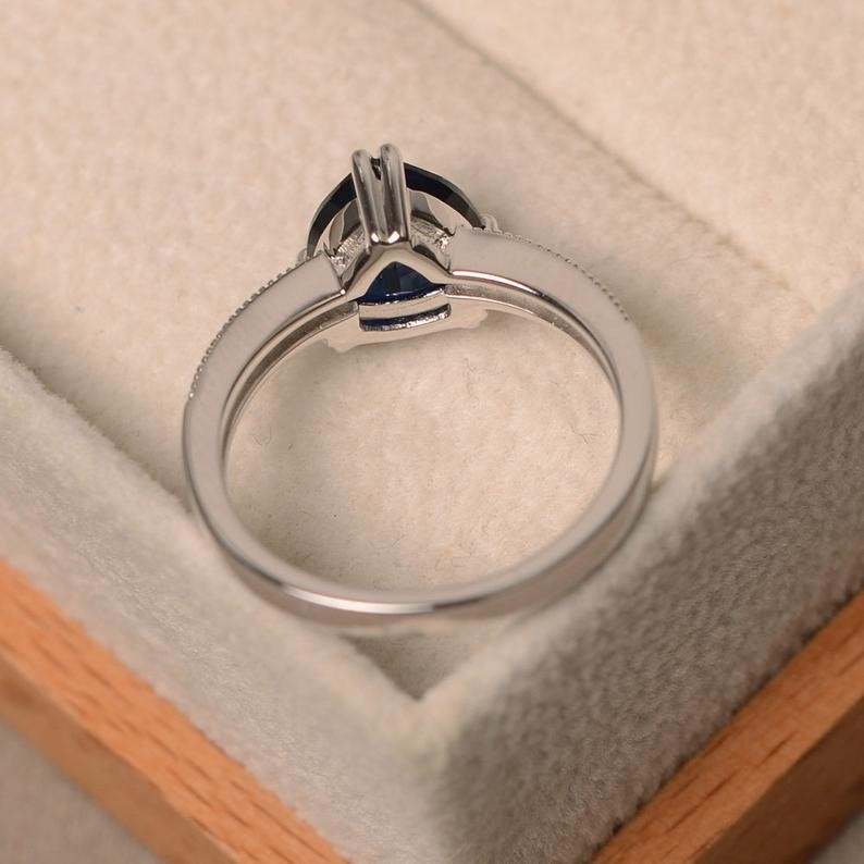 2.15 Ct Trilliant Natural Sapphire Diamond Engagement Ring 14K White Gold Size 8