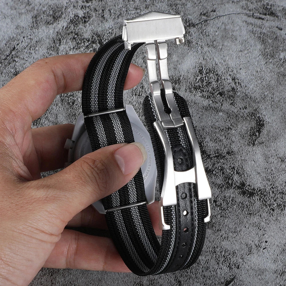 Nylon Watch Strap for Omega 20mm Military Green Ribbed Deployant Buckle Band