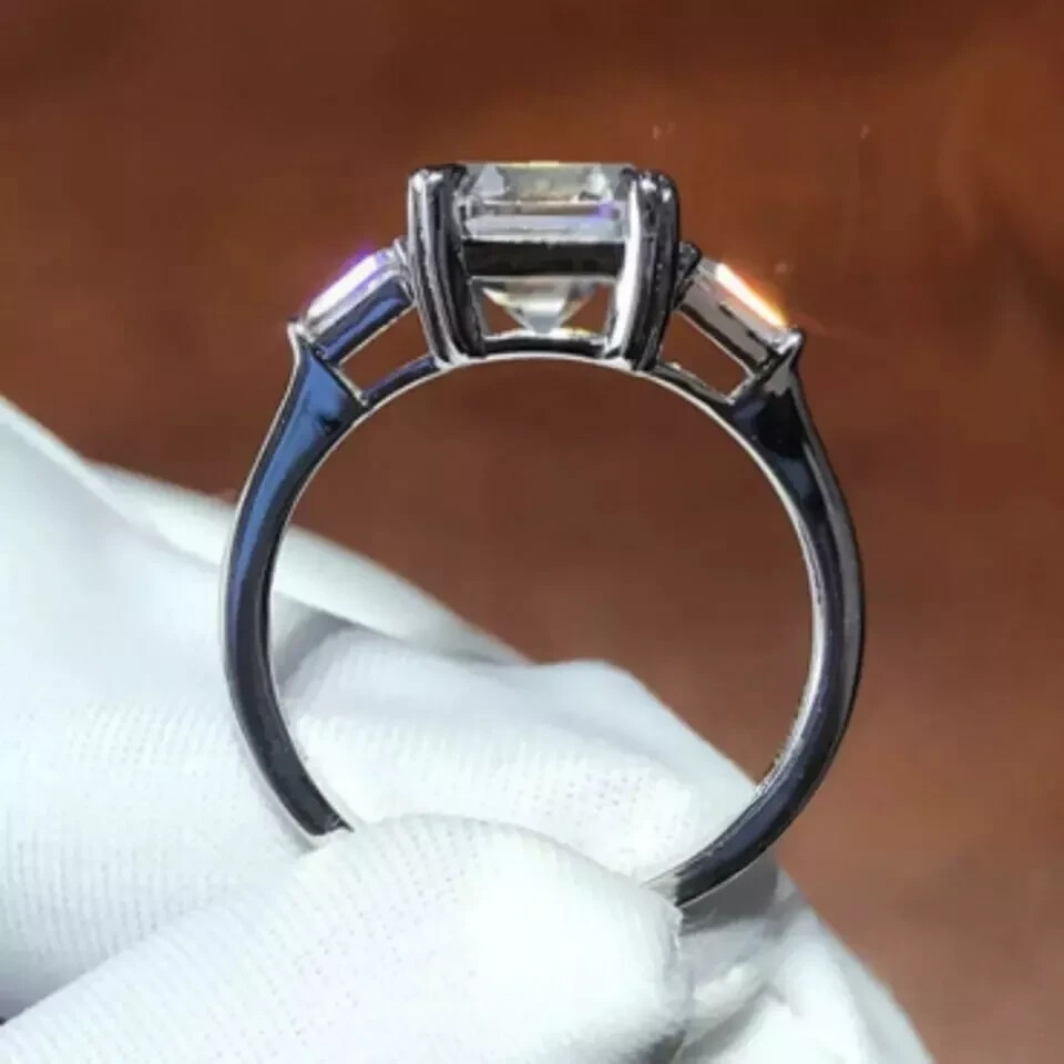 Solid 14K White Gold 3 Carat Asscher Cut Moissanite Solitaire Engagement Ring