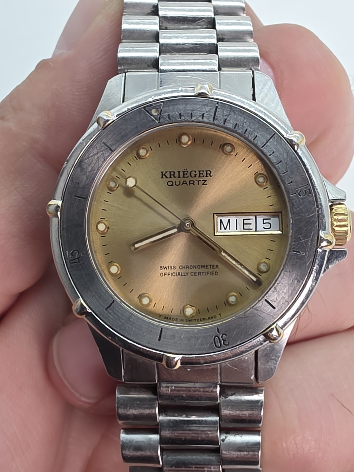 Krieger M882 Watch Stainless Steel Certified Swiss Chronometer Day Date New Batt