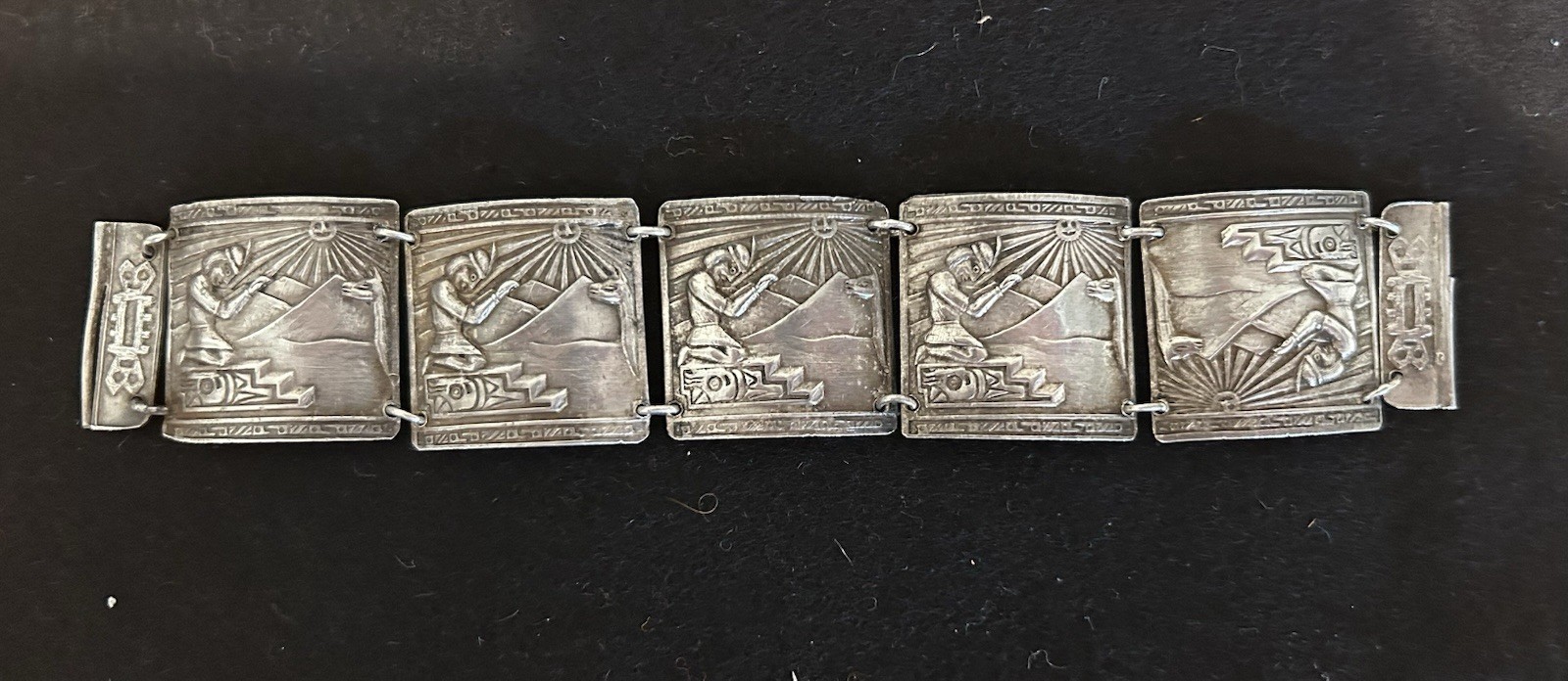 Vintage Peru 900 Silver Inca Panel Bracelet 56.7g Muna Industria Peruana 7”
