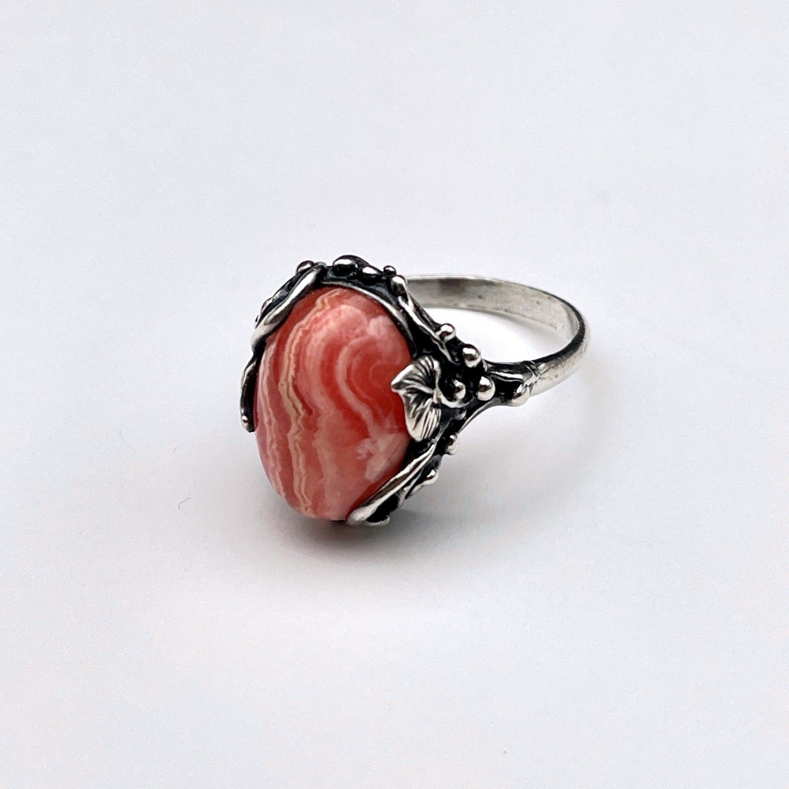 Vintage Pink Rhodochrosite Floral Ring Dainty Feminine Jewelry