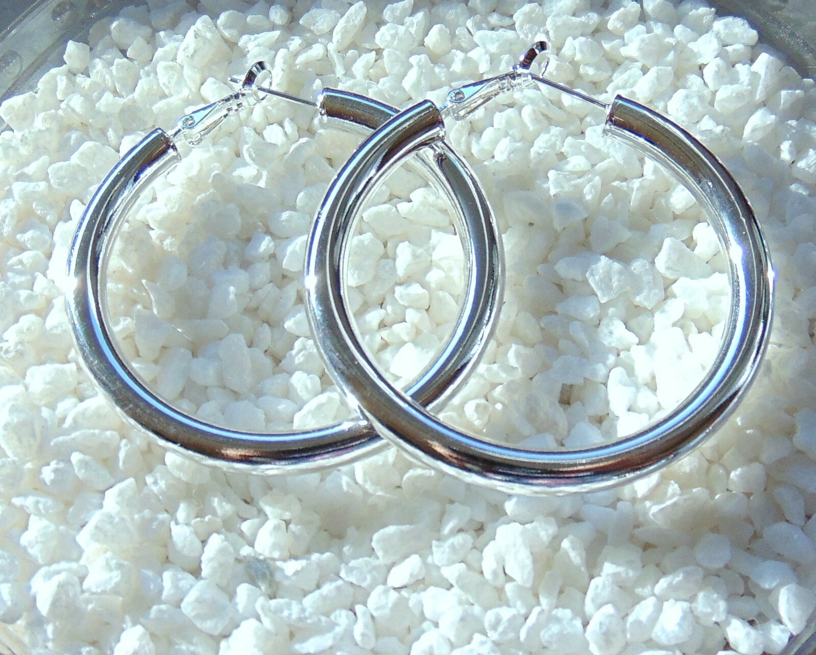 925 Silver XXL Hoop Earrings 50mm 5mm Large Round Dangle Mirror Hinged Clasp