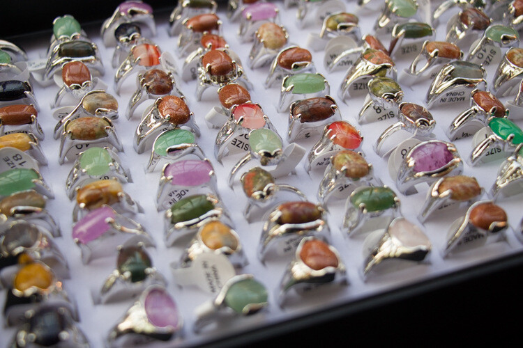 FREE Wholesale Lots Mixed 20Pcs Big Natrual gemstone stone Silver P Rings