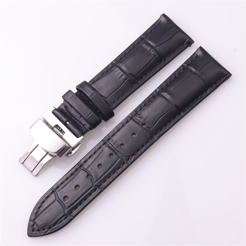 Premium Crocodile Grain Genuine Leather Watch Strap Butterfly Buckle Band12-24mm
