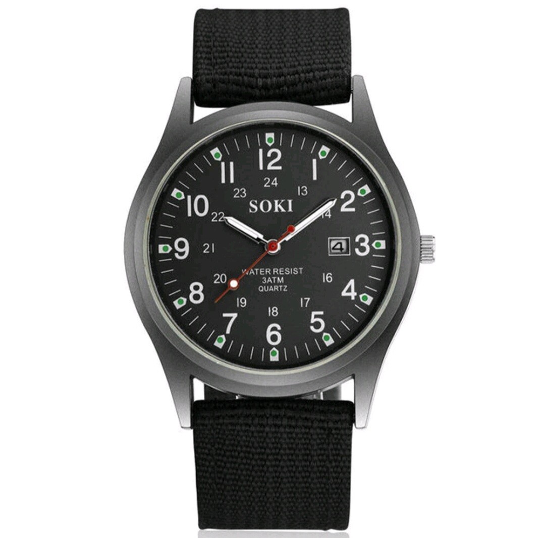 Men’s Military Army Luminous 24 Hours Dial Nylon Strap Date Quartz Wrist Watch