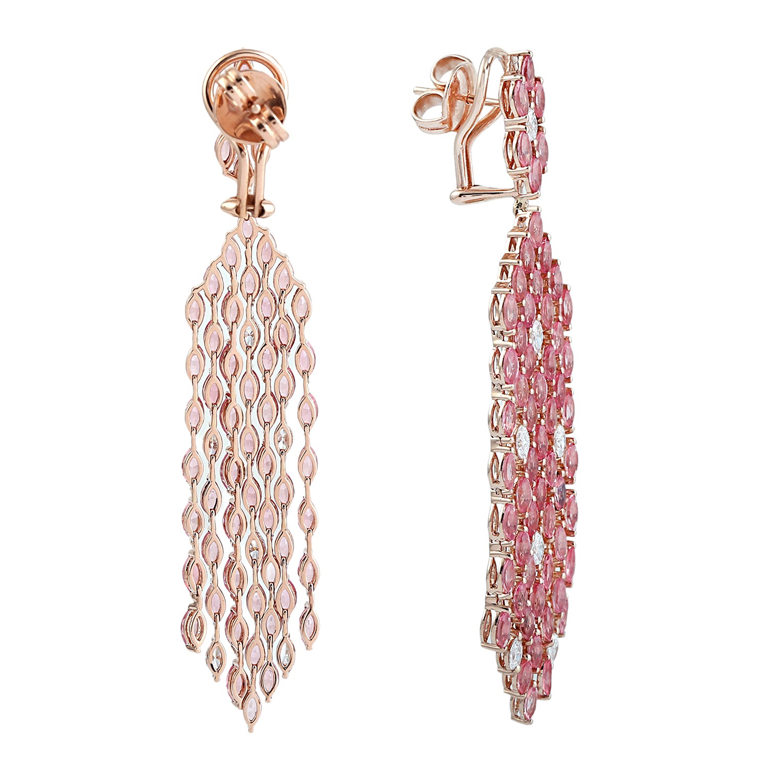 18K Rose Gold Pink Spinel Diamond Chandelier Earrings Bridal Party Jewelry Women