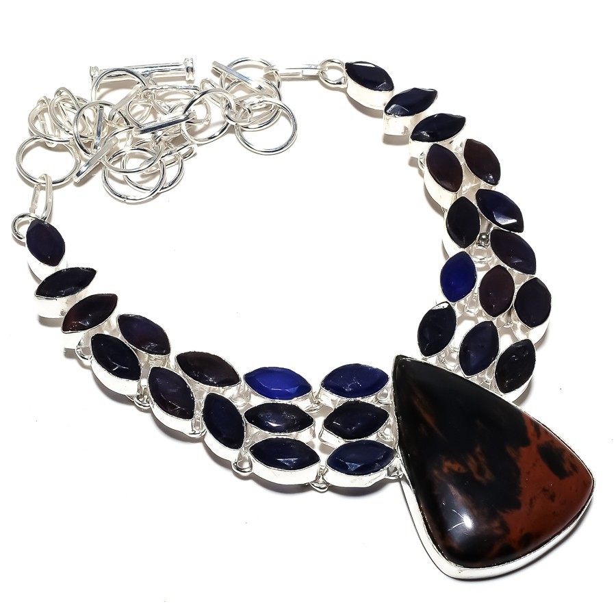 Mahogany Obsidian, Sapphire Gemstone Handmade Jewelry Necklace 18″