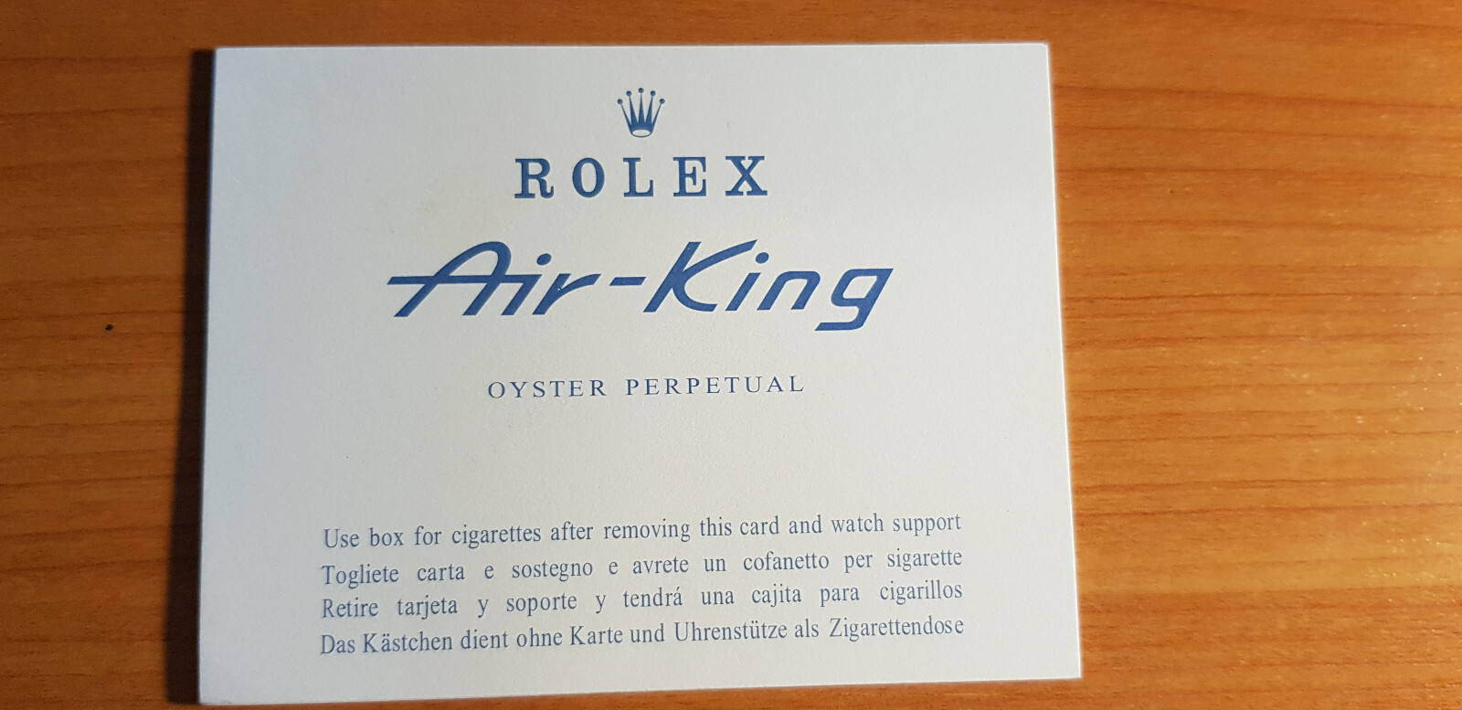Rolex Air-King CigarettesCard english in good condition
